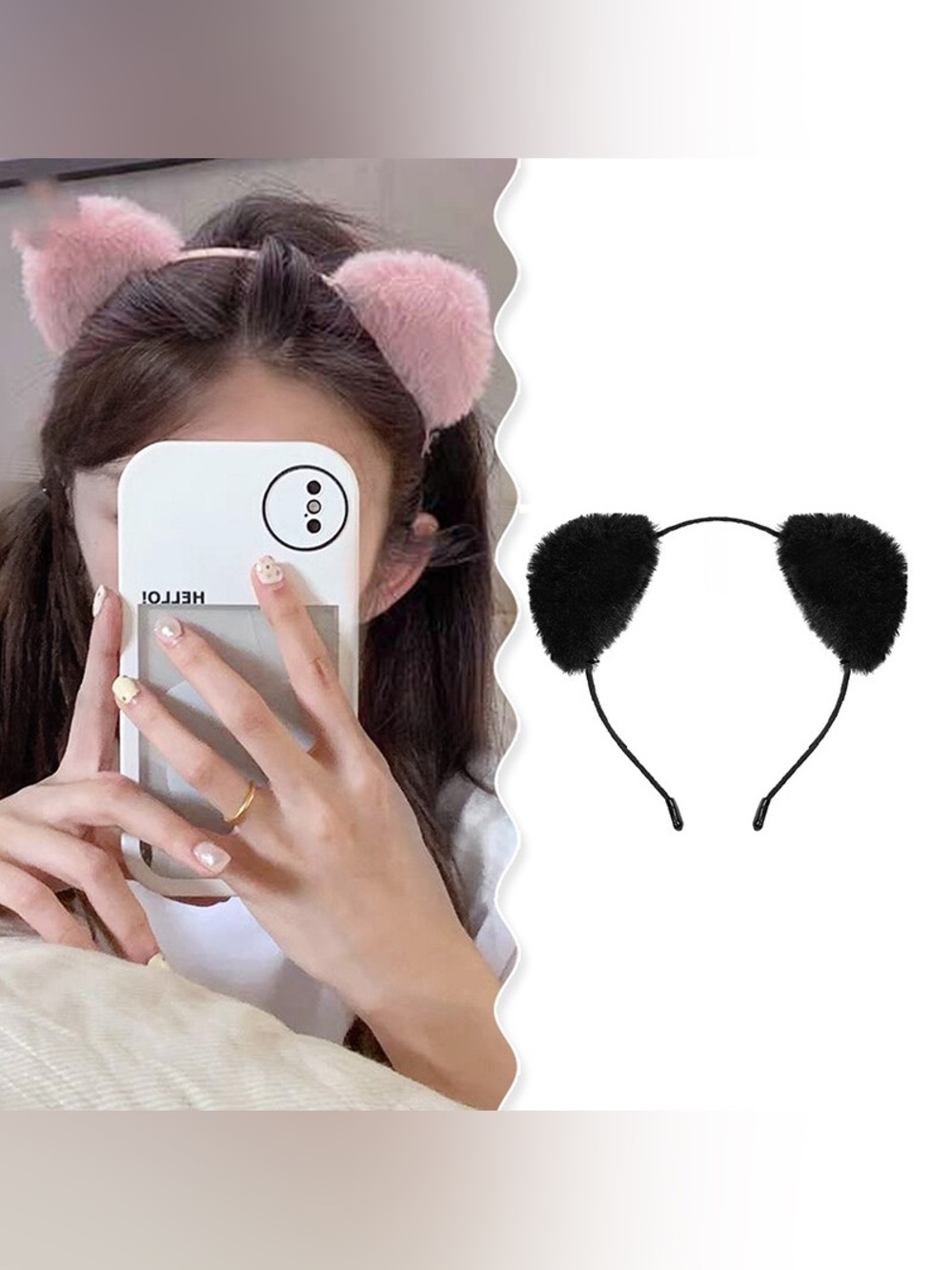 Faux Fur Cat Ear Headband - Pink